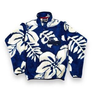 Patagonia Mens XS Synchilla Snap T Fleece Pullover Blue Floral Hawaiian RARE